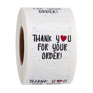 NEW 500 Pieces "Thank You For Your Order" Round Business Stickers - White/ Black